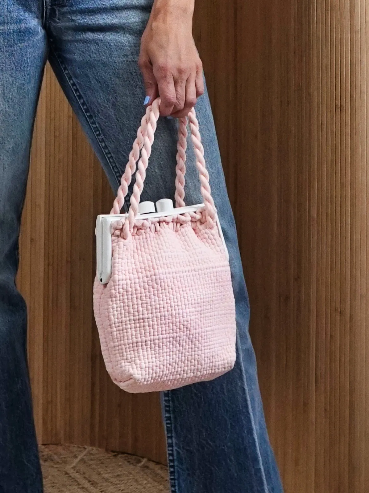 Vintage Pink Woven Kisslock Bag