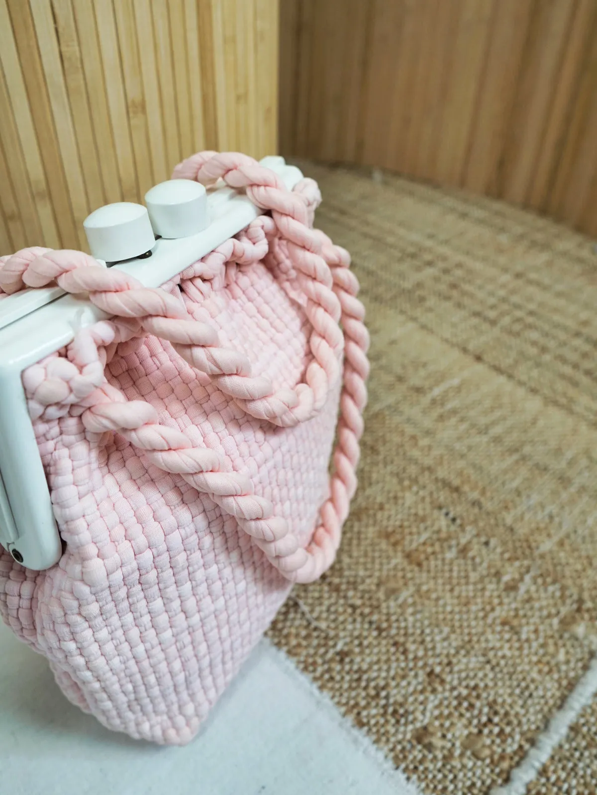 Vintage Pink Woven Kisslock Bag