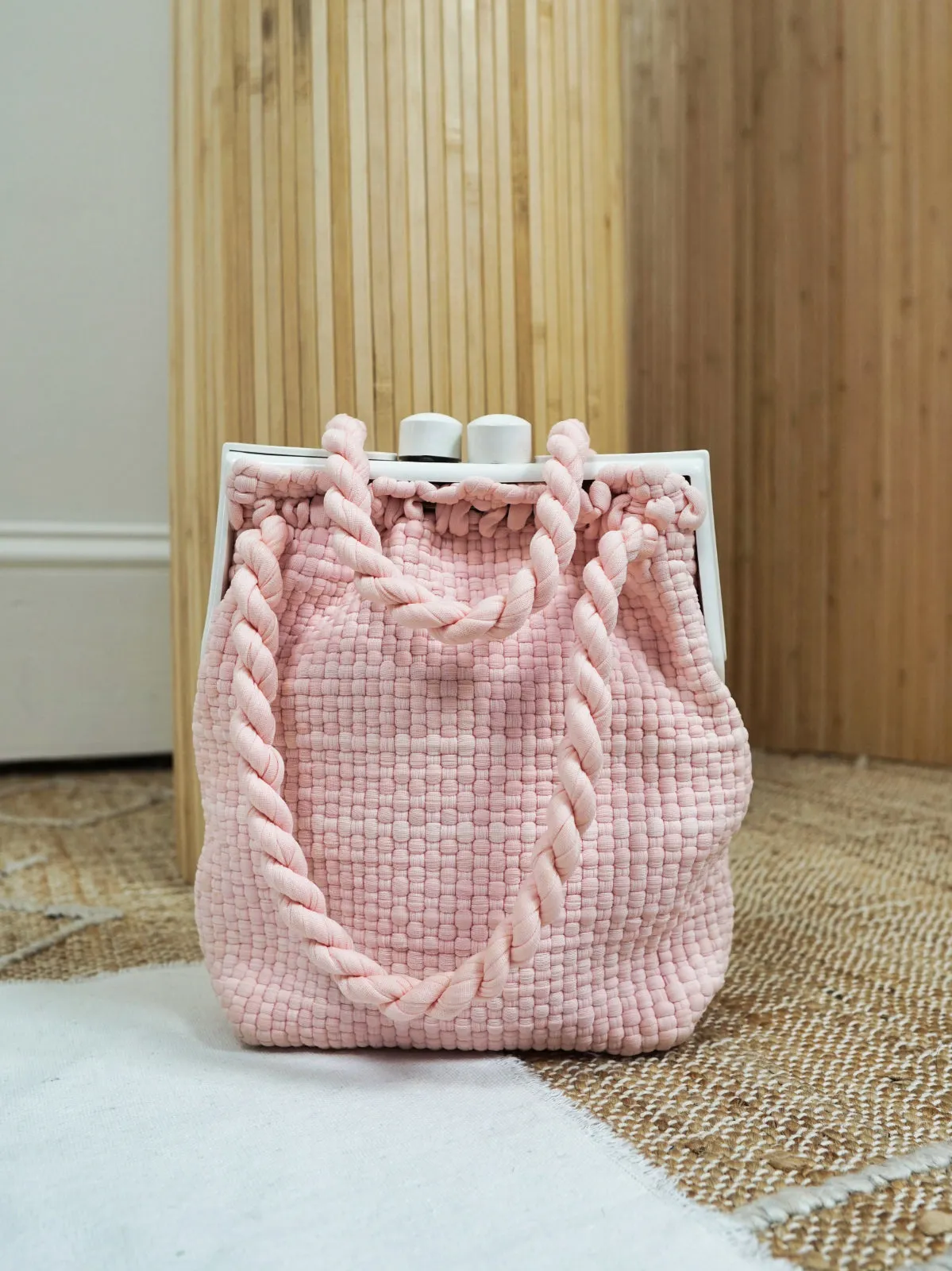 Vintage Pink Woven Kisslock Bag