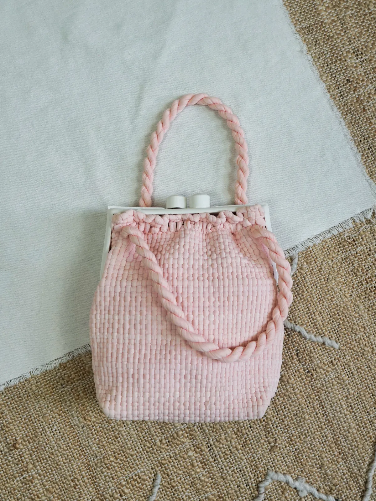 Vintage Pink Woven Kisslock Bag