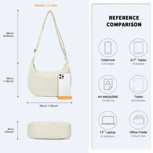 Water-resistant Portable Crescent Shoulder Cross Body Bag - Beige | Lightweight & Durable Fashion Accessory