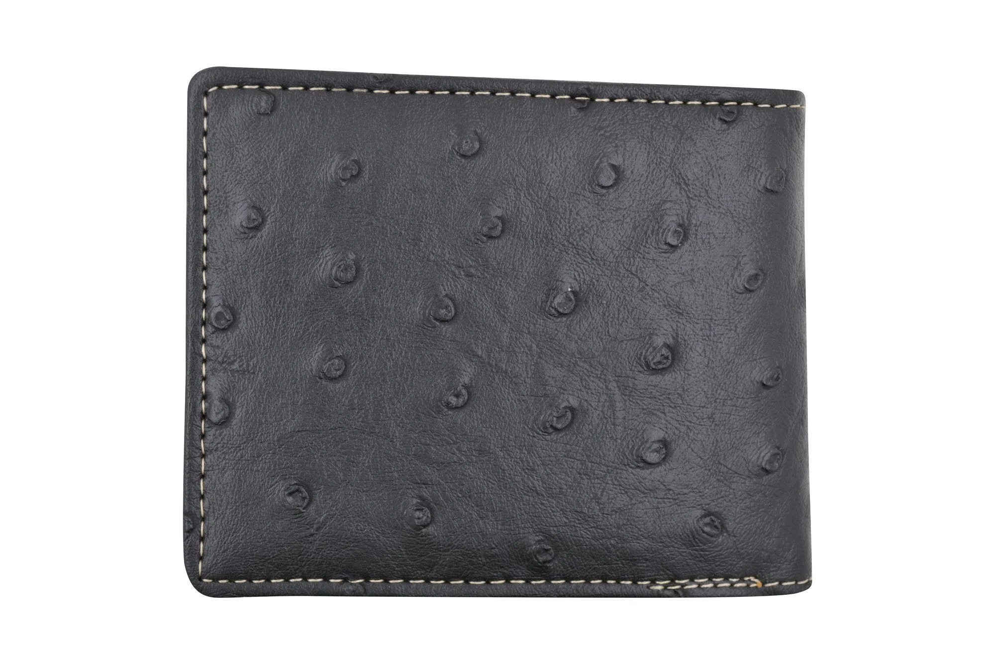 Western Long Horn Horseshoe Design Ostrich Print Bifold Cowboy Wallet W053-6-OSTRICH-BK (C)