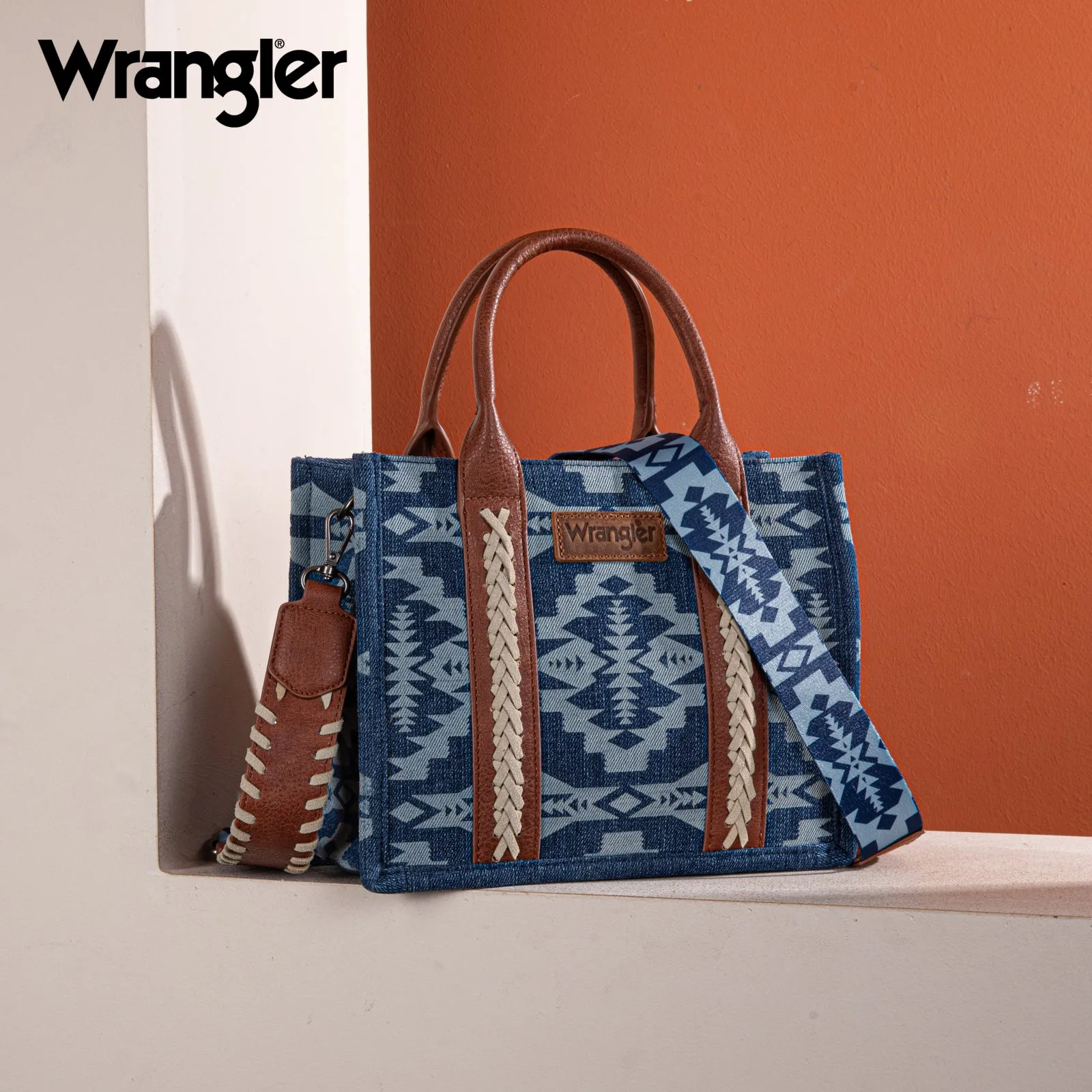 WG2212-8120  Wrangler Southwestern  Print Small Canvas Tote/Crossbody -  Jean