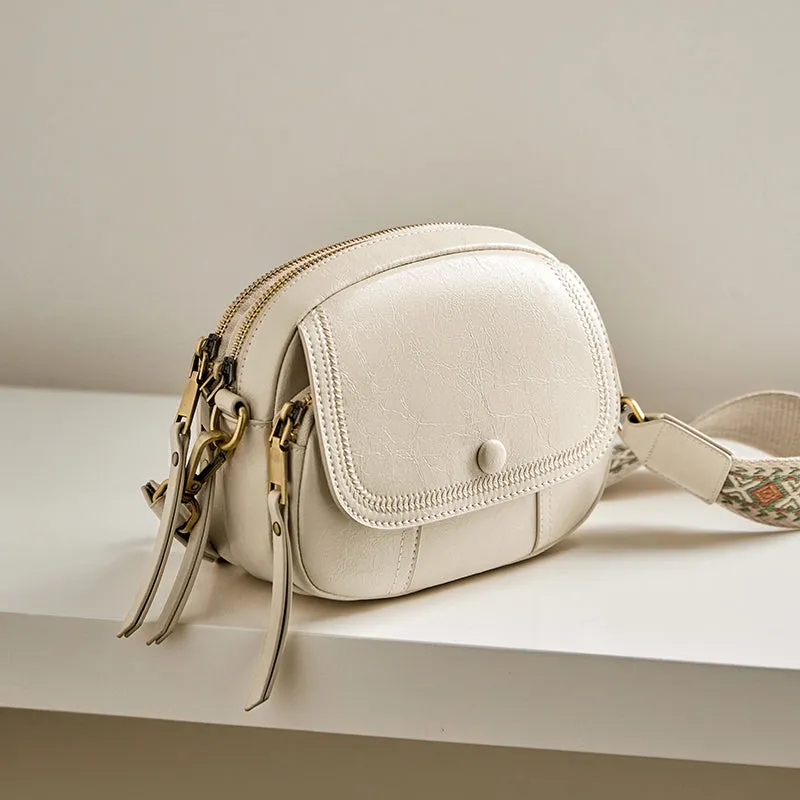 White Stitch Saddle Shoulder Bag