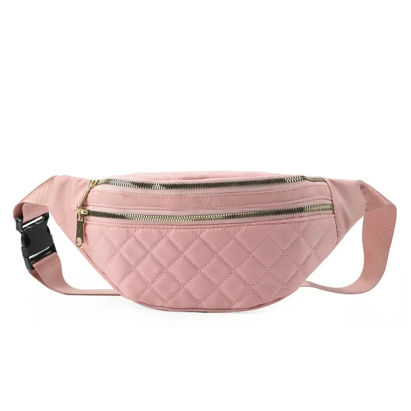 Women Plaid Waist Bag Female Oxford Waterproof Belt Bags Designer Crossbody Chest Bag  for Ladies