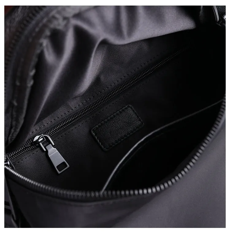 Womens Black Nylon Leather Fanny Pack Nylon Chest Bag Black Womens Hip Bag Waist Bag For Women