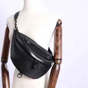 Womens Black Nylon Leather Fanny Pack Nylon Chest Bag Black Womens Hip Bag Waist Bag For Women