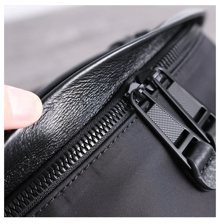 Womens Black Nylon Leather Fanny Pack Nylon Chest Bag Black Womens Hip Bag Waist Bag For Women