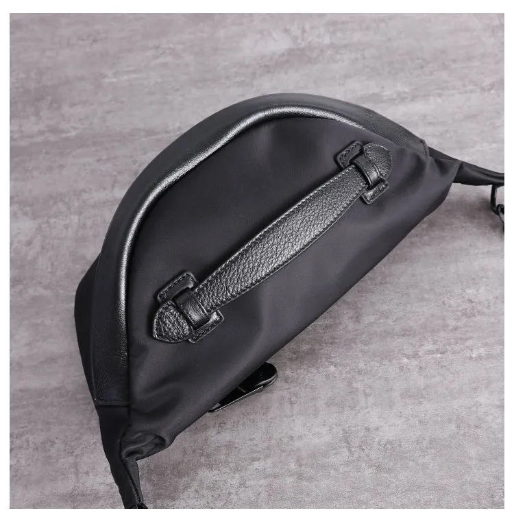 Womens Black Nylon Leather Fanny Pack Nylon Chest Bag Black Womens Hip Bag Waist Bag For Women