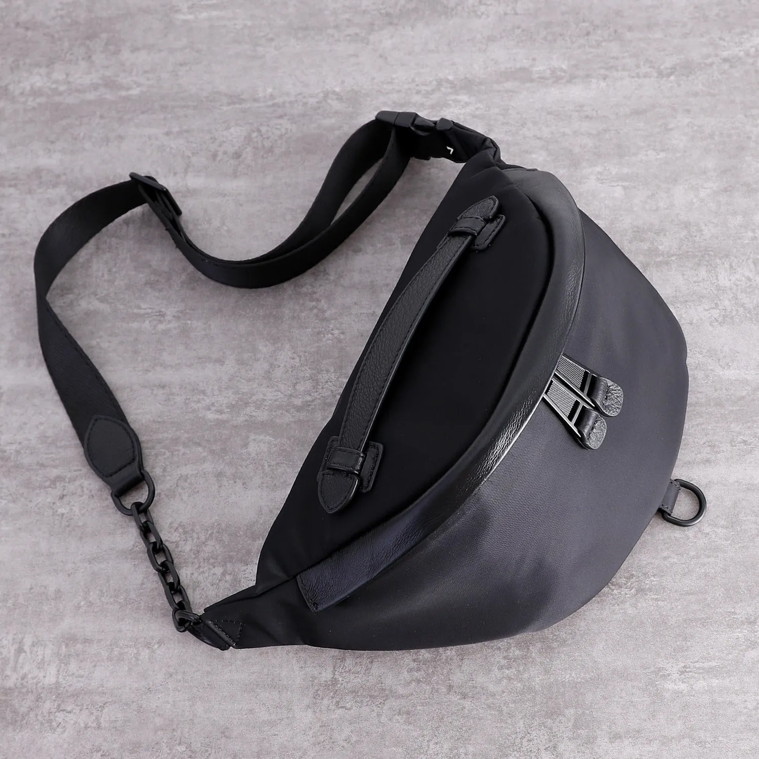 Womens Black Nylon Leather Fanny Pack Nylon Chest Bag Black Womens Hip Bag Waist Bag For Women