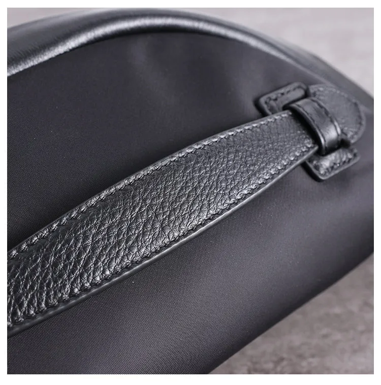 Womens Black Nylon Leather Fanny Pack Nylon Chest Bag Black Womens Hip Bag Waist Bag For Women