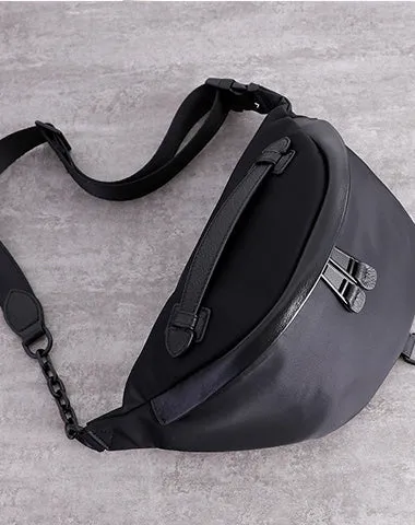 Womens Black Nylon Leather Fanny Pack Nylon Chest Bag Black Womens Hip Bag Waist Bag For Women