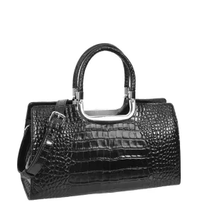 Womens Leather Croc Print Handbag Madeline Black