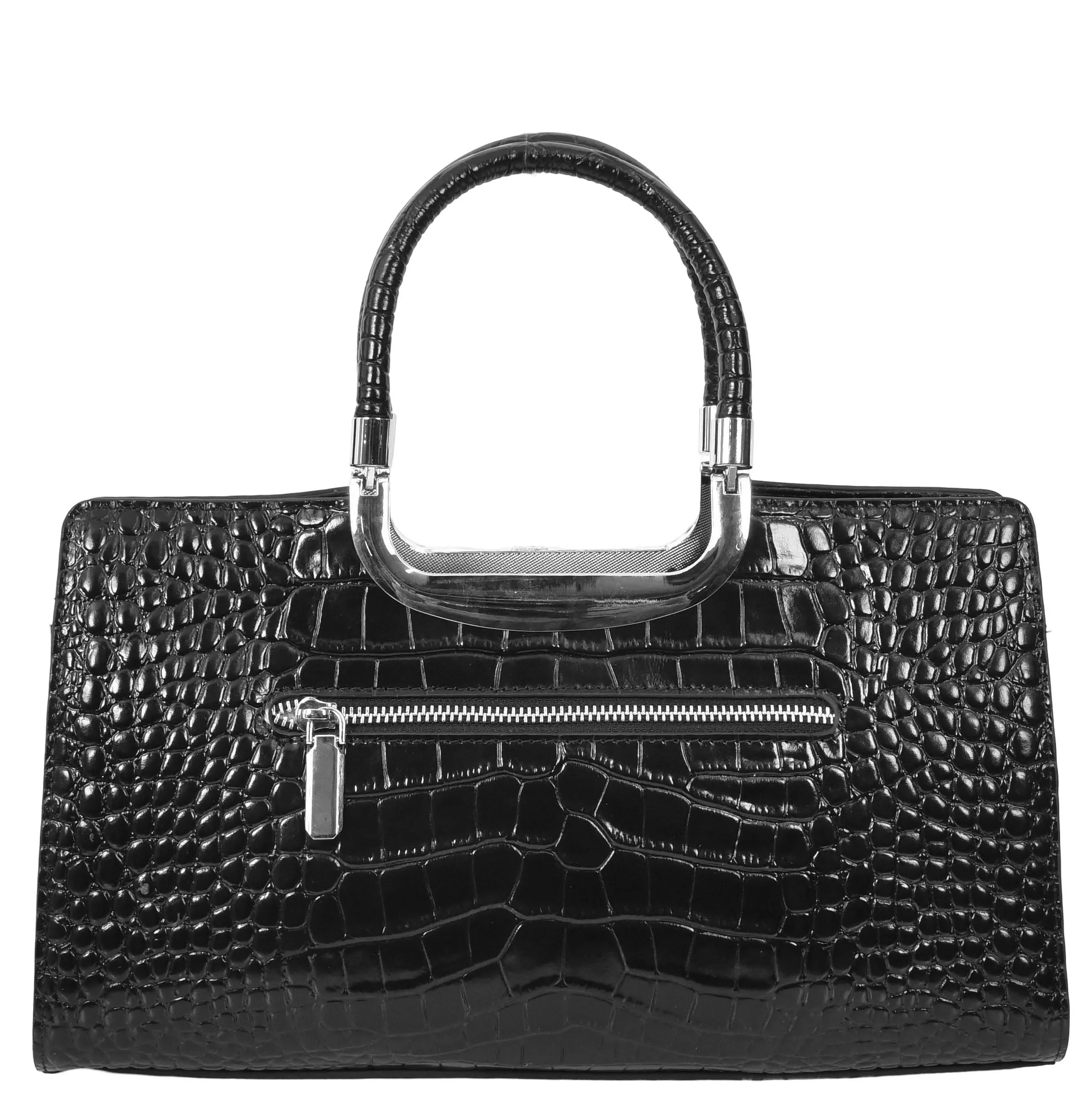 Womens Leather Croc Print Handbag Madeline Black