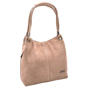 Womens Real Leather Suede Shoulder Hobo Bag Casual Outgoing Handbag A7153 Taupe