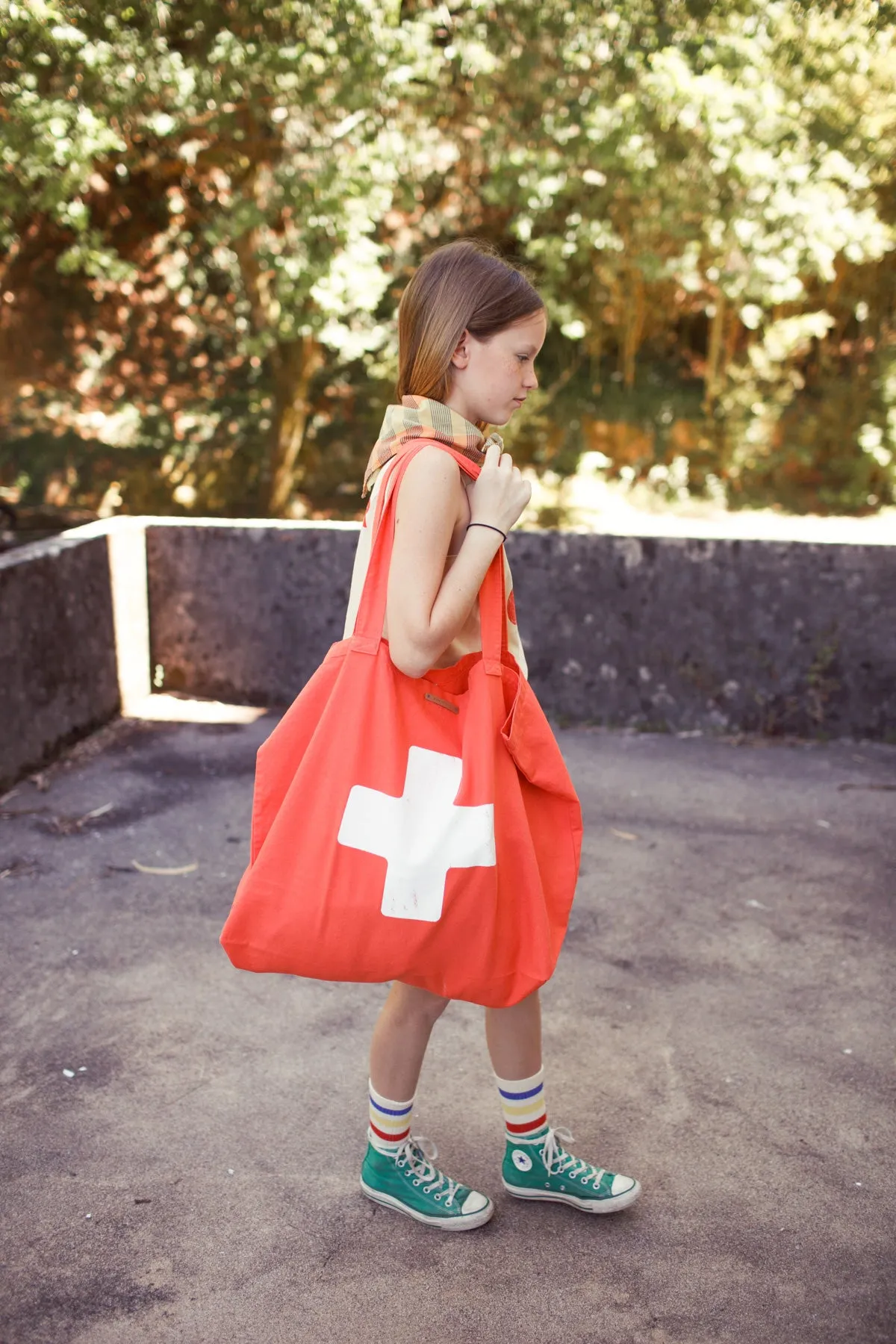 XL bag | orange w/ "first aid" print