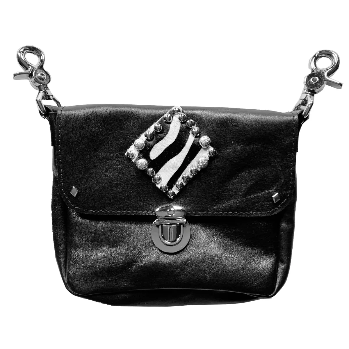 Zebra Print Studded Leather Hip Bag